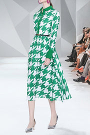 Elegant print long dress with long sleeves and high quality elastic waist