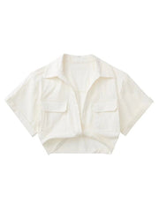 Safari style short blouse Pockets Patch Knotted Linen