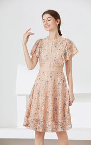 High quality multi color vintage designer flared elegant lace dress