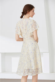 High quality multi color vintage designer flared elegant lace dress