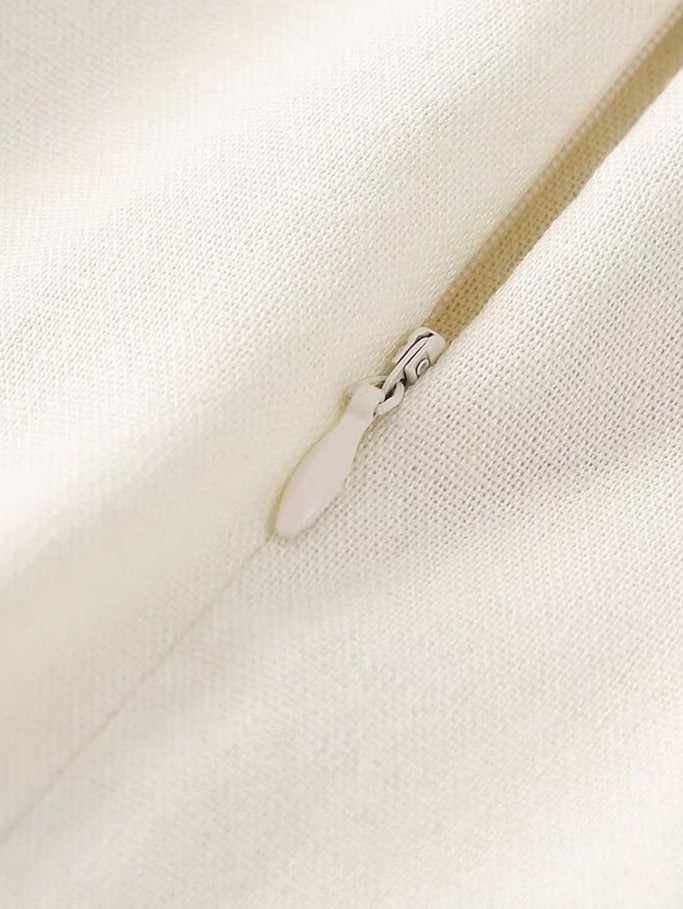 Casual Linen Skirt with Side Pleats and Irregular Hem
