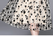 Women Summer Elegant Flocking Dress Festa High Quality Lace Cocktail Party Robe Femme Vintage Designer Mesh Vestidos