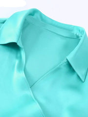Women Fashion Solid Color Soft Satin Bow Tied Kimono Smock Blouse Female Long Sleeve Casual Shirt Chic BlusasTops LS2001