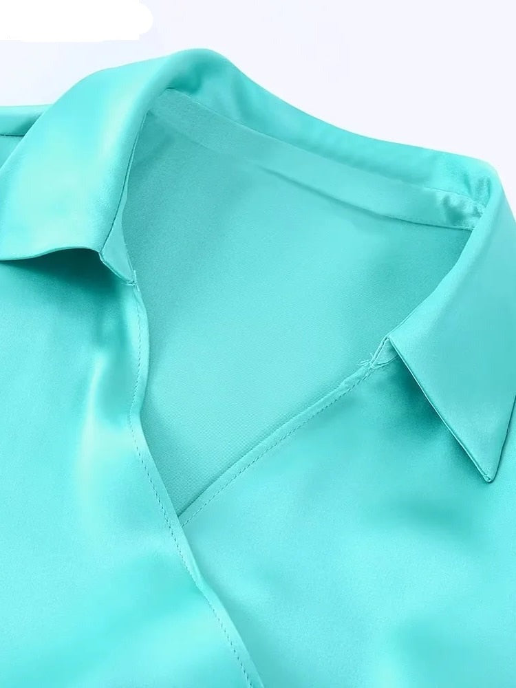 Women Fashion Solid Color Soft Satin Bow Tied Kimono Smock Blouse Female Long Sleeve Casual Shirt Chic BlusasTops LS2001