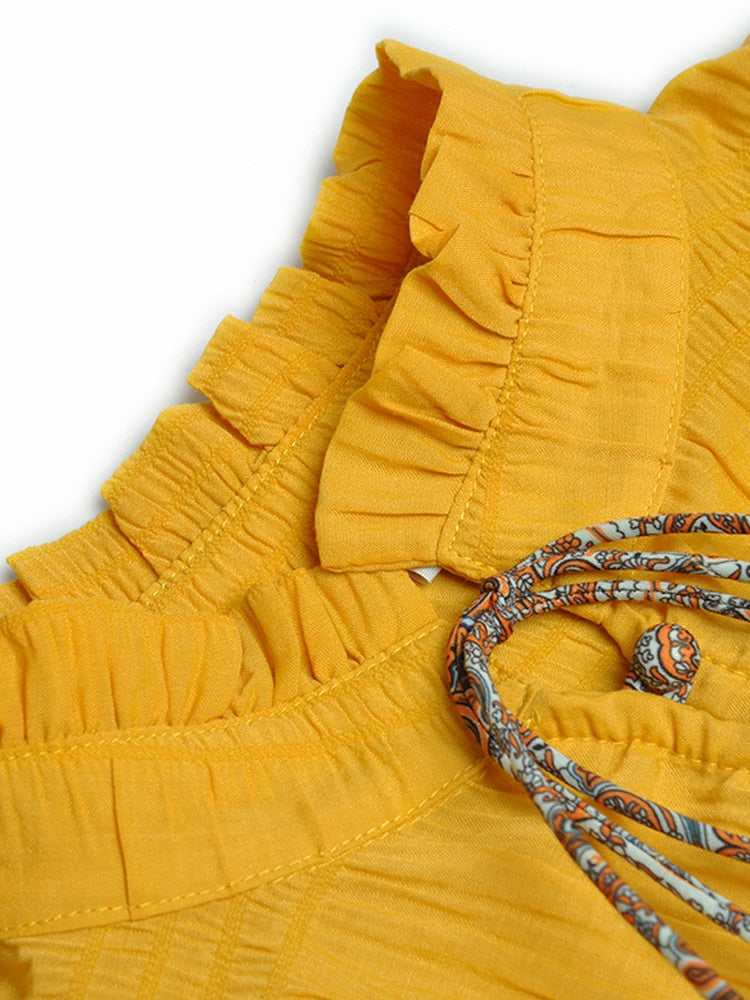 Button Down Shirt + Ruffled Skirt Elegant Vintage High Quality