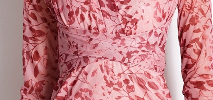 High Quality Vintage Designer V Neck Elegant Pink Sheath Dress