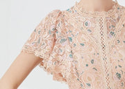 High quality multi color vintage designer flared elegant lace dress
