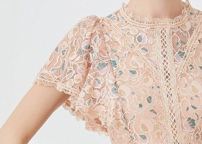 High quality multi color vintage designer flared elegant lace dress