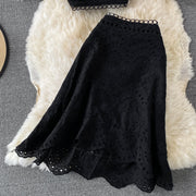 Embroidery Two Piece Set Sexy Backless Tube Top + High Waist Irregular Bodycon Skirt High Quality