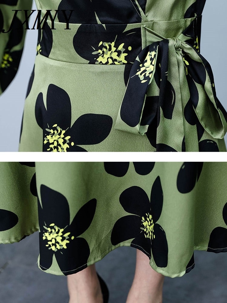 High-quality elegant temperament print long-sleeved dress