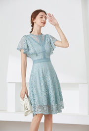 High quality multi color vintage designer flared elegant lace dress
