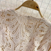High Quality Lace Round Neck Lantern Sleeve Hook Flower Vintage Dress