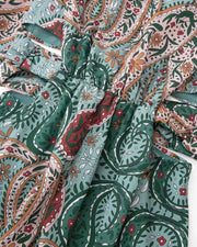 Long Sleeve Hollow Out Vintage V Neck Cashew Nuts Floral Print Chiffon Mini Dress