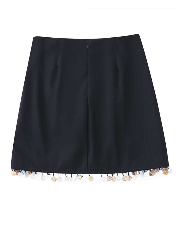 Casual Linen Skirt with Side Pleats and Irregular Hem
